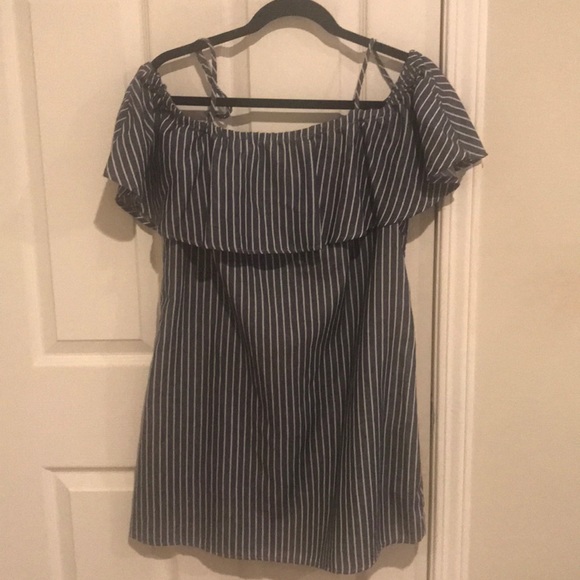 Denim striped off the shoulder dress - Picture 2 of 3